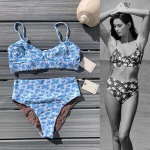 ACACIA Set - Blue Rose Paisley Bikini Top & Echo High Waist Bottoms - L
